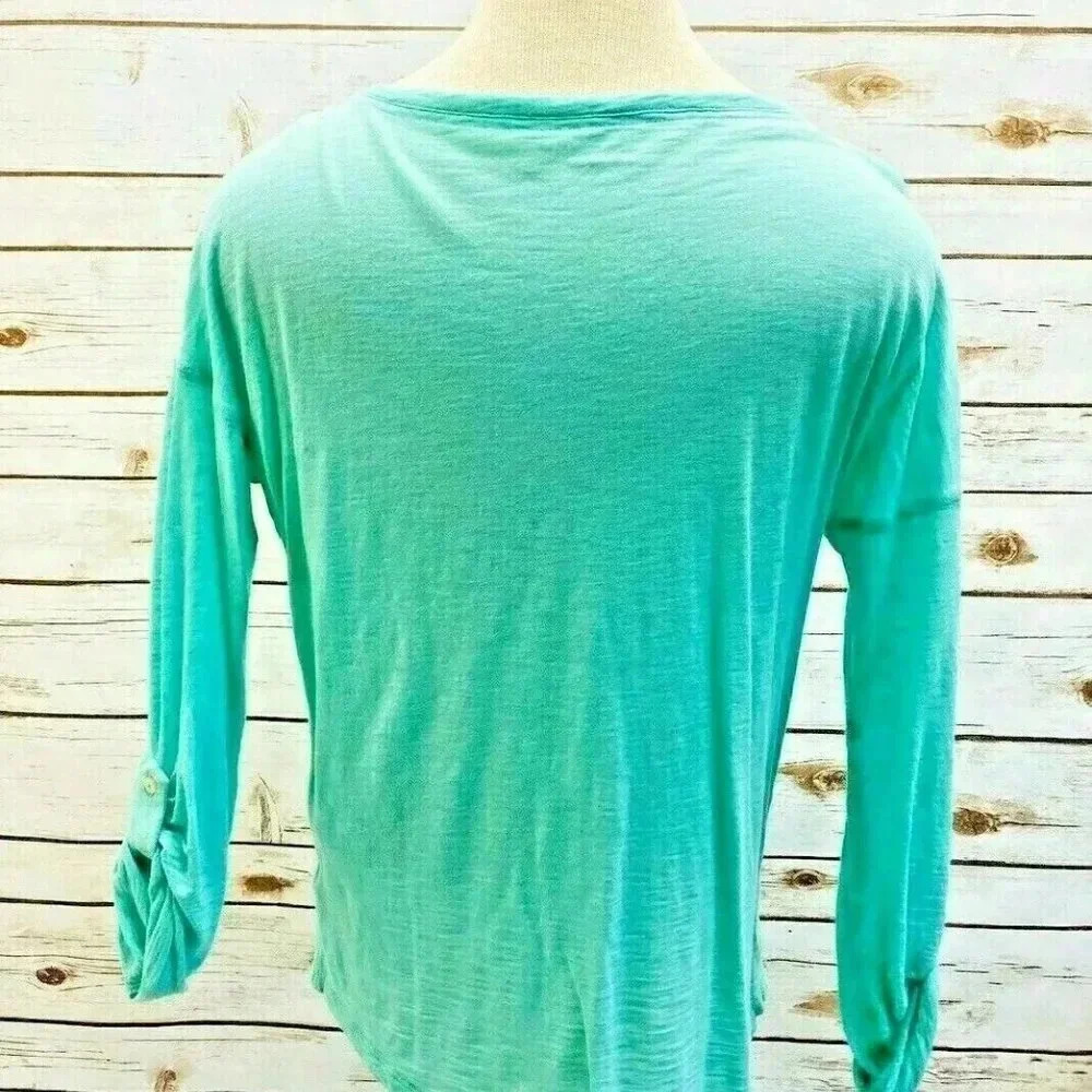 EXPRESS Women Long Sleeve Pullover V-Neck Green Casual Shirt Size Small Petite - Picture 6 of 12